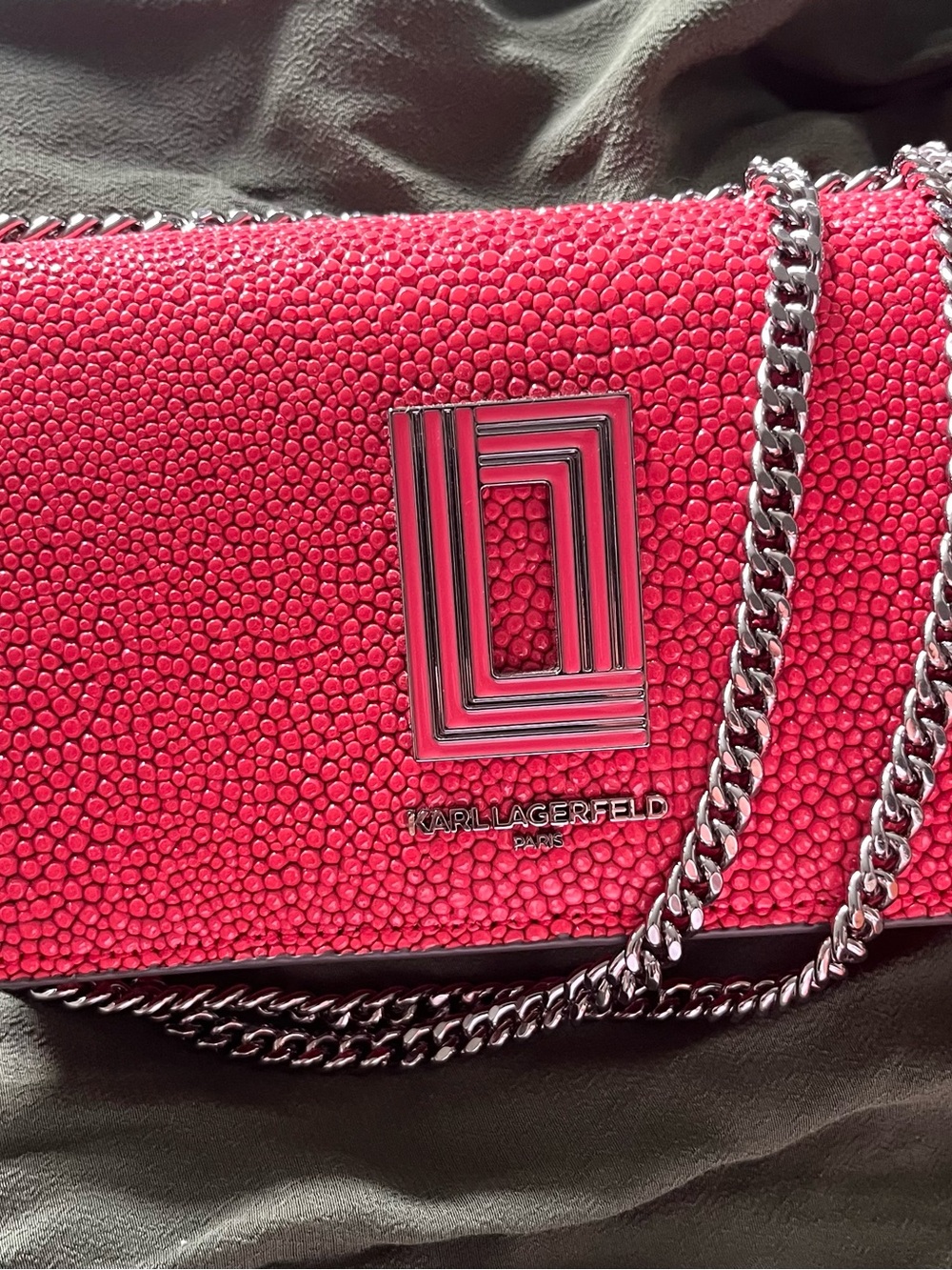 Karl Lagerfeld Hot Pink Pebbled Chain Crossbody Bag